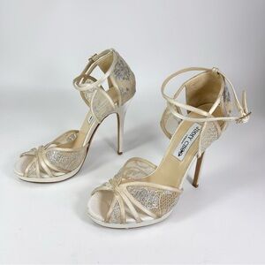 Jimmy Choo Ivory Lace Strappy High Heel Sandals